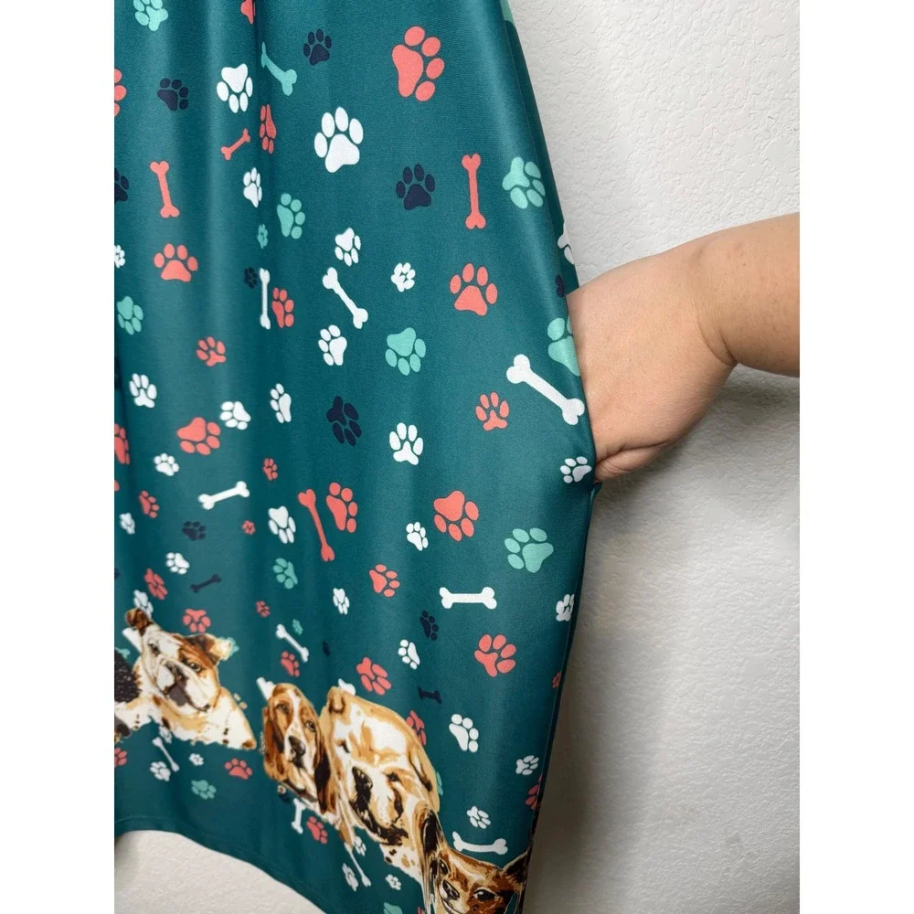 Anthony‎ Richards Dog Print Nightgown Muumuu House Dress Teal Green Plus Size 1X